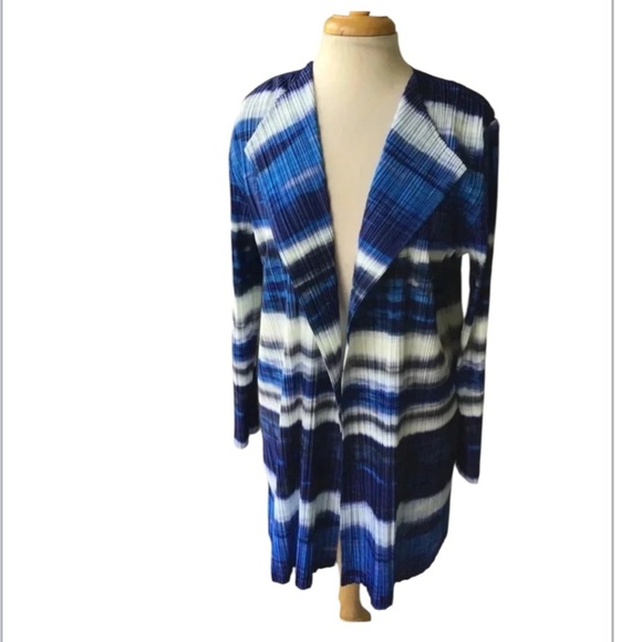 Chico’s Ocean Stripe Jacket Open Cardigan Blue Indigo Excellent Size 3 / XL - Picture 2 of 10